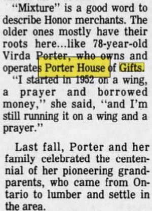 Porter House of Gifts - May 1984 Article On Honor Businesses